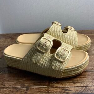 Raffia Platform Double Band Slide sandals‎ NWOT size 9